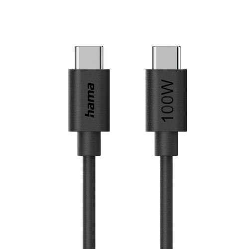 Dwa czarne kable USB-C, jeden z napisem Hama, drugi z napisem 100W.