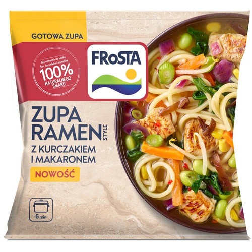 Frosta Zupa Ramen z kurczakiem i makaronem. Gotowa zupa, 100% naturalnego smaku, bez wzmacniaczy.