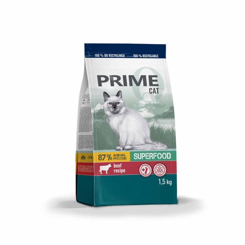 Karma sucha dla kotów bogata w wołowinę z warzywami PRIME 1,5 kg
