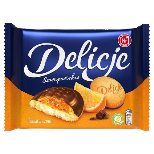 Biszkopty z galaretką pomarańczową oblane czekoladą Delicje 294 g