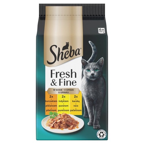 Karma mokra dla kotów z kurczakiem, indykiem i kaczką Sheba 6 x 50 g