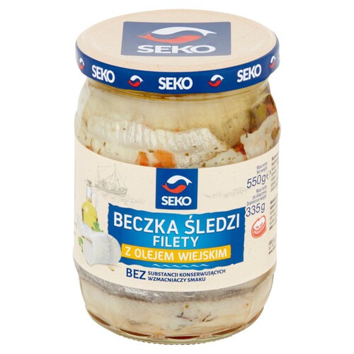 Beczka śledzi filety z olejem wiejskim Seko 550g