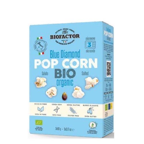 BIO Popcorn niebieski z solą do mikrofalówki bezglutenowy   BIOFACTOR 3 x 90 g