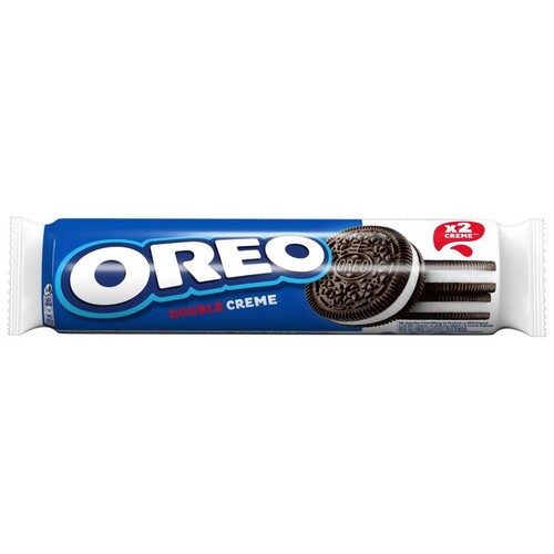 Ciasteczka Oreo Double Creme w niebiesko-białym opakowaniu. Na opakowaniu grafika ciasteczek.