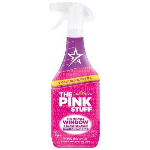 The Pink Stuff Cudowny płyn do mycia okien i szkła, 850 ml. Zapewnia lśniącą czystość bez smug. Wegański.