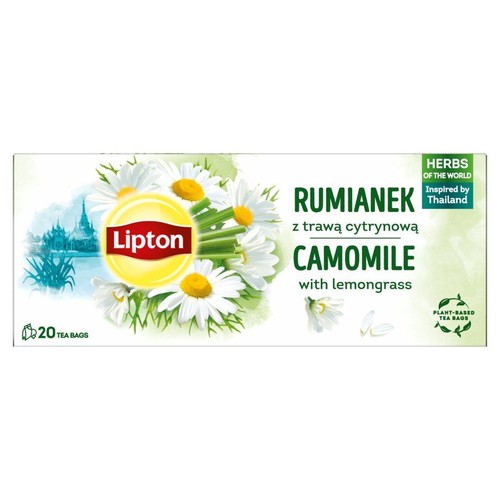 Herbata Lipton Rumianek z trawą cytrynową, 20 torebek. Zioła Świata inspirowane Tajlandią.
