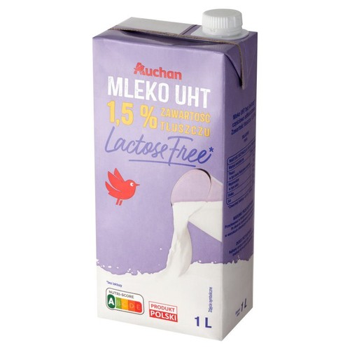 Mleko UHT 1.5% bez laktozy Auchan 1 l