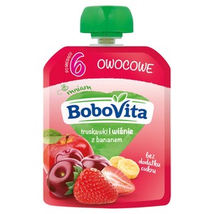 Truskawki i wiśnie z bananem po 6 miesiącu  BoboVita 80 g