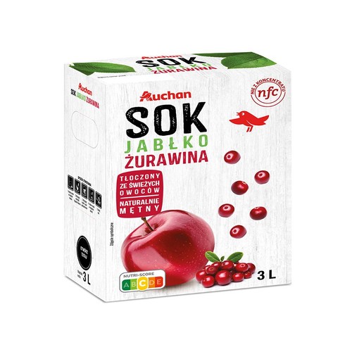 Sok 100% NFC Jabłko-Żurawina Auchan 3 l