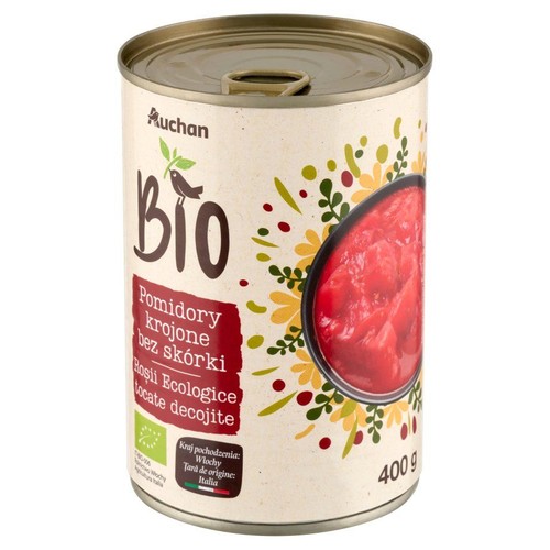 BIO pomidory krojone bez skórki Auchan 400 g