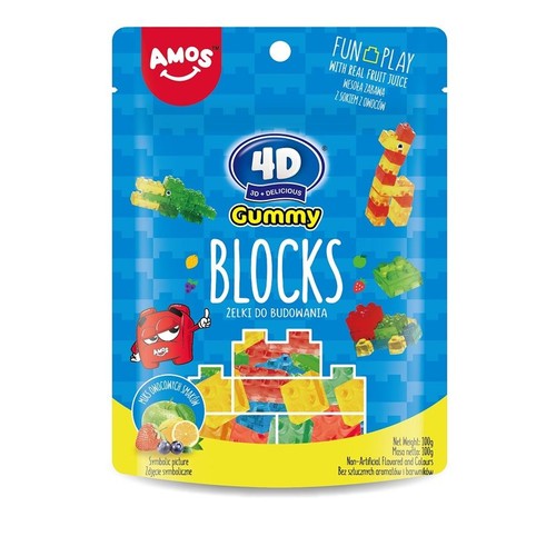 Żelki owocowe 4D klocki Amos 100 g