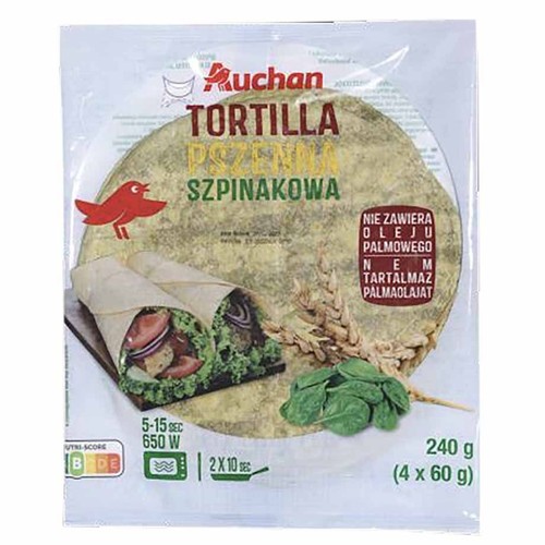 Tortilla pszenna o smaku szpinaku Auchan 240 g 