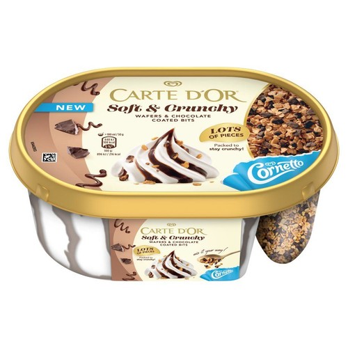 Lody waniliowe soft & crunchy z sosem czekoladowym i wafelkami CARTE D'OR 750 ml