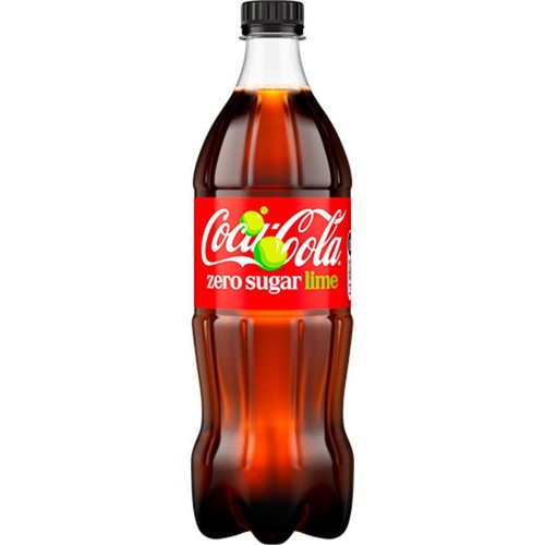 Napój Coca-Cola bez cukru o smaku limonki w plastikowej butelce. Czerwona etykieta z białym logo.