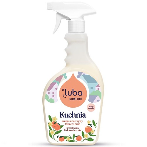 Spray Luba Comfort Kuchnia. Skutecznie usuwa uporczywy tłuszcz i brud. Aromat brzoskwini i zielonej herbaty.