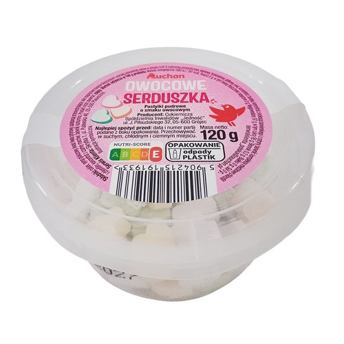 Pastylki pudrowe owocowe serduszka Auchan 120 g