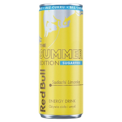 Red Bull Summer Edition Sudachi Limonka, napój energetyczny w żółtej puszce, bez cukru.