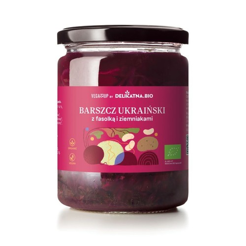 BIO Ekologiczny Barszcz ukraiński z fasolką i ziemniakami  VEGAUP BY DELIKATNA.BIO 600 ml