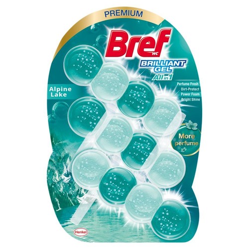 Bref WC Brilliant Gel All in 1 Alpine Lake. Żel do toalet w blistrze, 12 dysków.