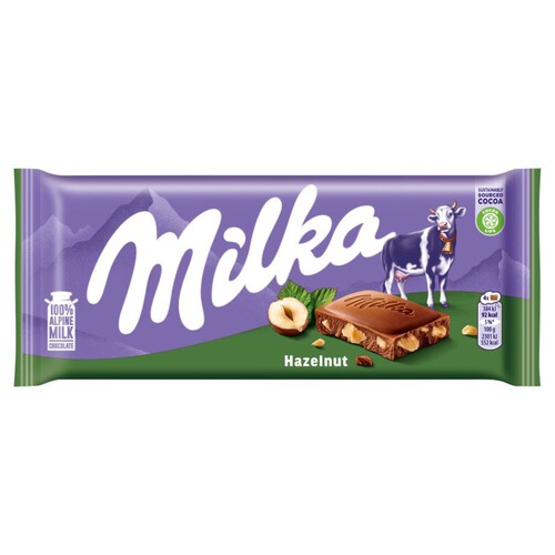 Czekolada mleczna z mleka alpejskiego z kawałkami orzechów laskowych Milka 100 g