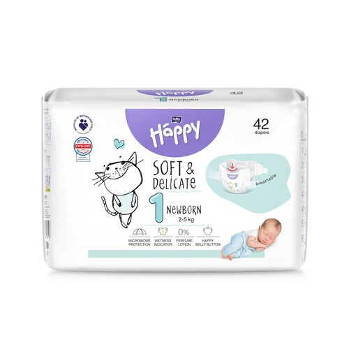 Pieluszki newborn ( 2 - 5 kg ) Bella Baby Happy 42 sztuki