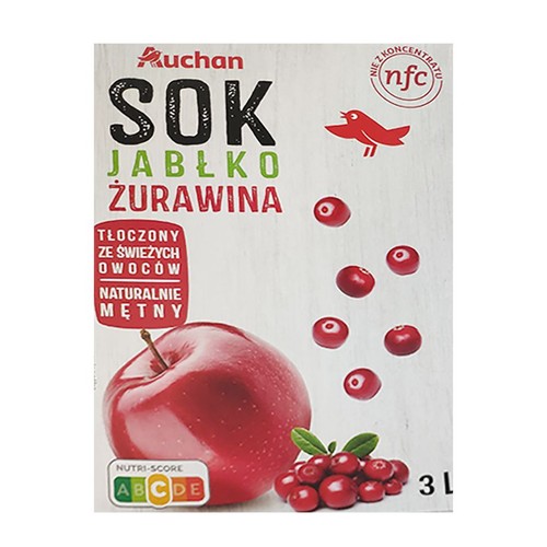 Sok 100% NFC Jabłko-Żurawina Auchan 3 l