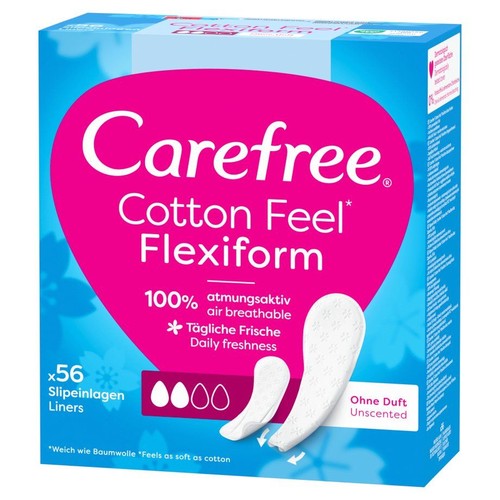 Carefree Cotton Feel Flexiform, 56 sztuk. Wkładki higieniczne, 100% oddychające, bezzapachowe.