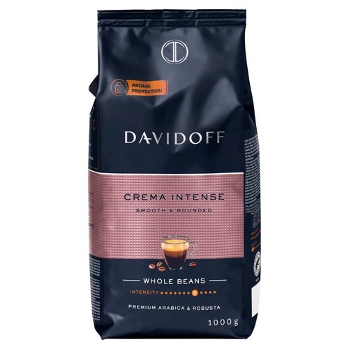 Davidoff Crema Intense, kawa ziarnista, 1 kg. Mieszanka Premium Arabica & Robusta, gładka i zaokrąglona. Ochrona aromatu.