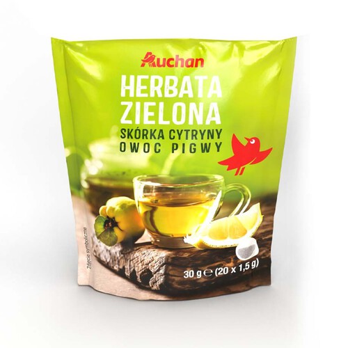 Herbata zielona skórka cytryny. owoc pigwy  Auchan 20 torebek