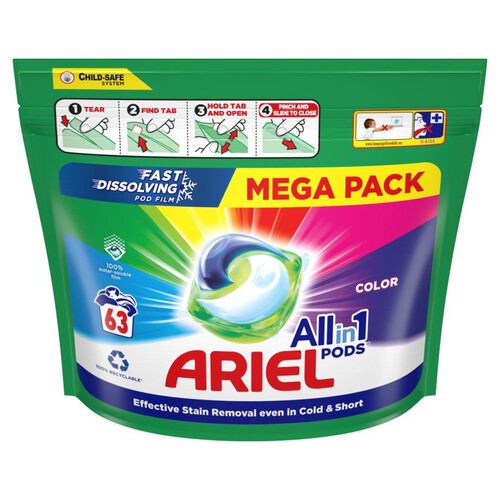 Kapsułki do prania All-in-1 PODS Color Clean Ariel 63 kapsułki