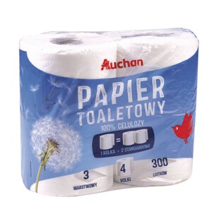 Papier toaletowy 3 warstwowy Auchan 4 rolki
