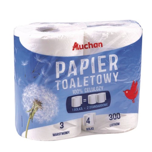 Papier toaletowy 3 warstwowy Auchan 4 rolki