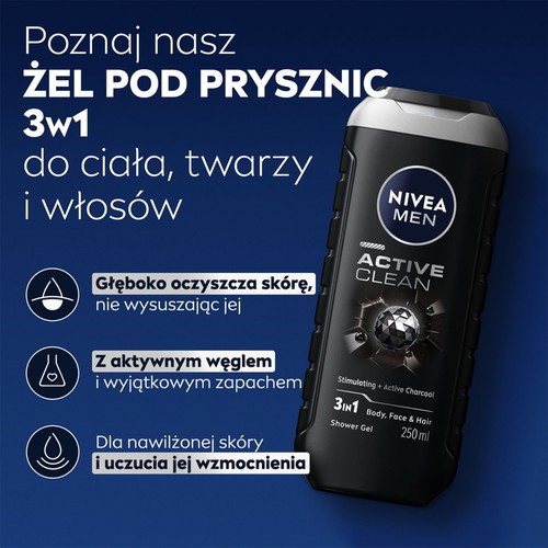 Żel pod prysznic Active Clean NIVEA MEN 250 ml