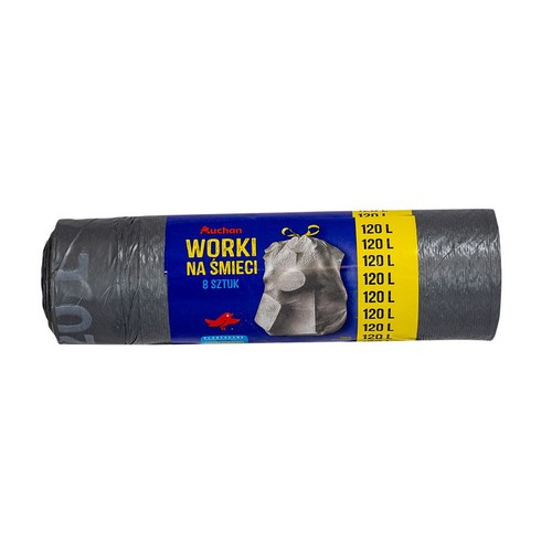 Worki LD srebrne 120L z taśmą Auchan 8 sztuk