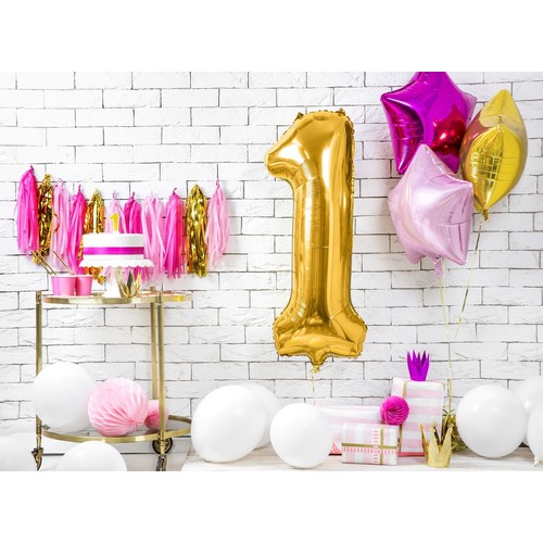 Balon foliowy Cyfra '1' 86cm złoty (1 op. / 1 szt.) PartyDeco 1 sztuka