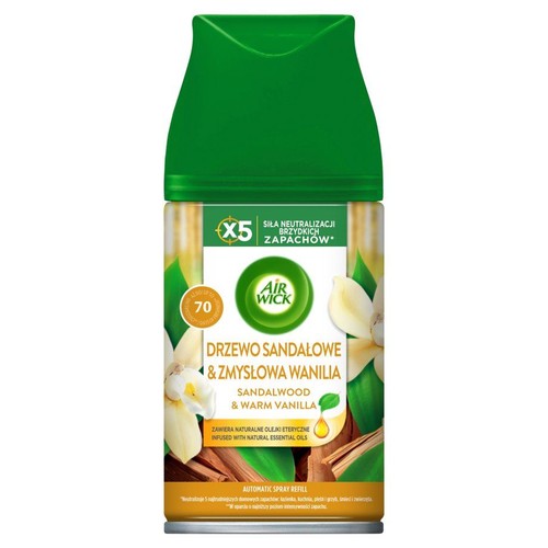 Air Wick wkład automatyczny, Drzewo Sandałowe i Zmysłowa Wanilia, 70 ml. Neutralizuje zapachy.
