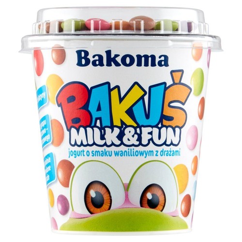 Bakuś jogurt o smaku waniliowym z drażami Bakoma 135 g