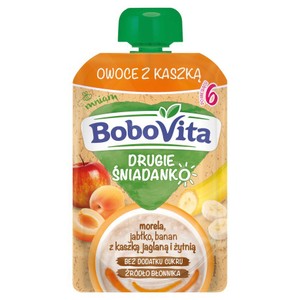 Drugie śniadanko morela, jabłko, banan z kaszką jaglaną i żytnią po 6 miesiącu BoboVita 100 g