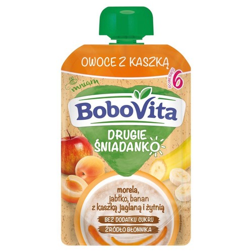Drugie śniadanko morela, jabłko, banan z kaszką jaglaną i żytnią po 6 miesiącu BoboVita 100 g