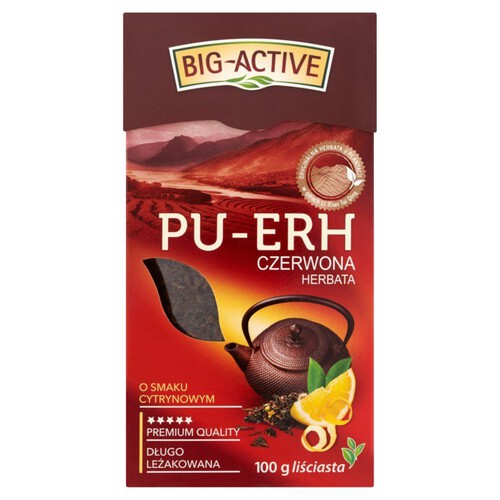 Pu-Erh herbata liściasta czerwona o smaku cytrynowym Big-Active 100 g