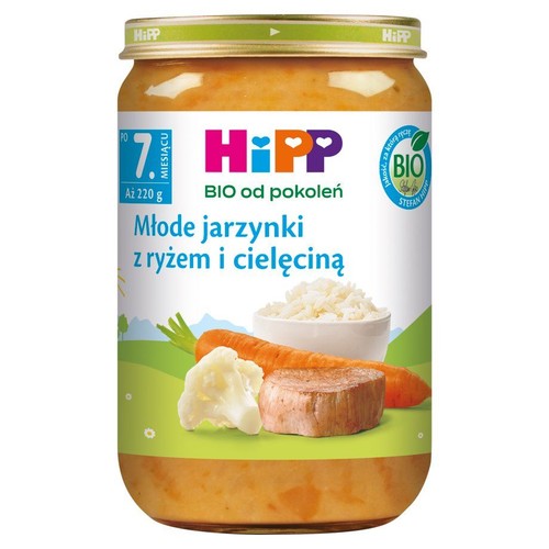 BIO Młode jarzynki z ryżem i cielęciną po 7. miesiącu HiPP 220 g