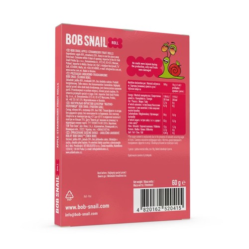 Przekąska jabłko-tryskawka bez dodatku cukru Bob Snail  60 g