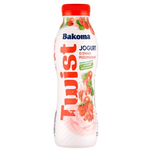 Twist jogurt do picia o smaku poziomkowym Bakoma 370g