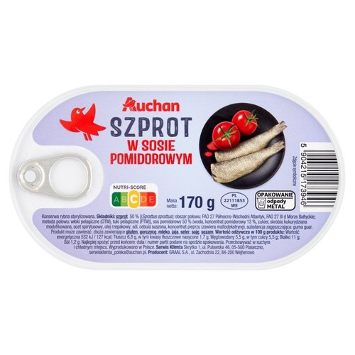 Szprot w sosie pomidorowym Auchan 170 g