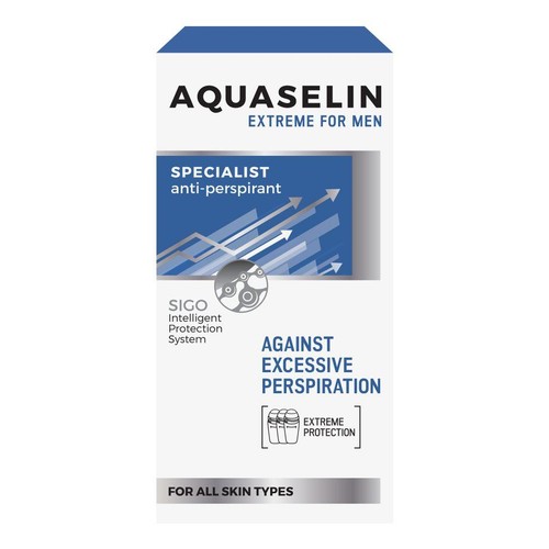 Opakowanie antyperspirantu Aquaselin Extreme for Men. Zapewnia ekstremalną ochronę przed potliwością.