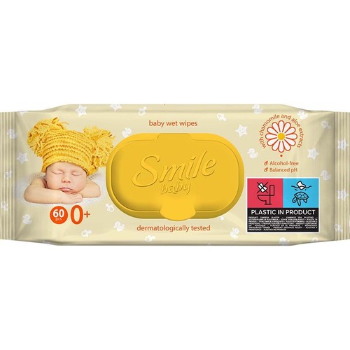 Chusteczki nawilżane z ekstraktem z rumianku i aloesu Smile Baby 60 sztuk