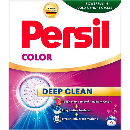 Opakowanie proszku Persil Color Deep Clean. Zapewnia głębokie czyszczenie, długotrwałą świeżość i higienicznie czystą pralkę.