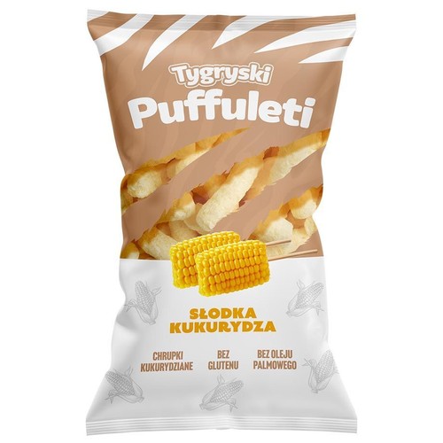 Chrupki kukurydziane Puffuleti o smaku słodkiej kukurydzy, bez glutenu Tygryski 85 g