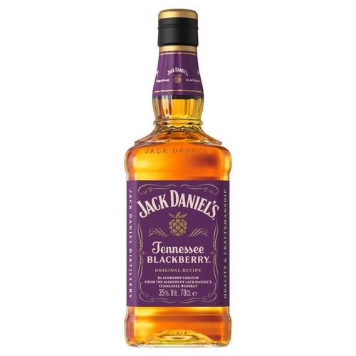 Jack Daniel's Tennessee Blackberry, likier jeżynowy w charakterystycznej butelce o pojemności 700ml. Etykieta jest fioletowa ze złotymi napisami, nazwą produktu i grafiką jeżyny. 35% obj. alkoholu.