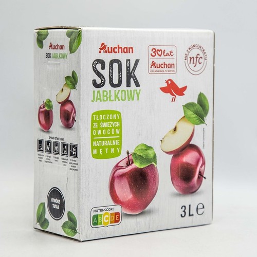Sok jabłkowy tłoczony 100%  Auchan 3 l